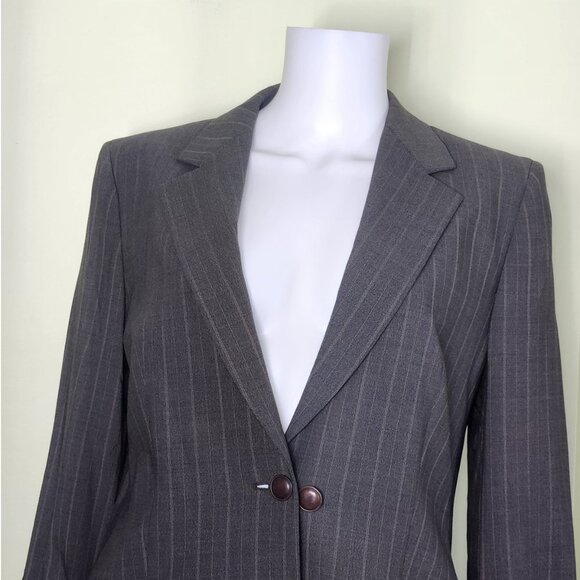 Max Mara Suit Dress Women Size 10 Grey Pinstripe Oversized Longline Blazer Luxe - Picture 3 of 14